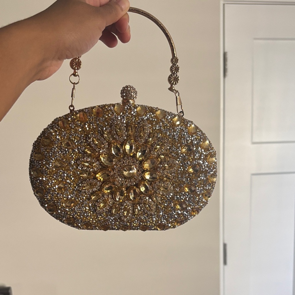 Elegant Gold Crystal Clutch